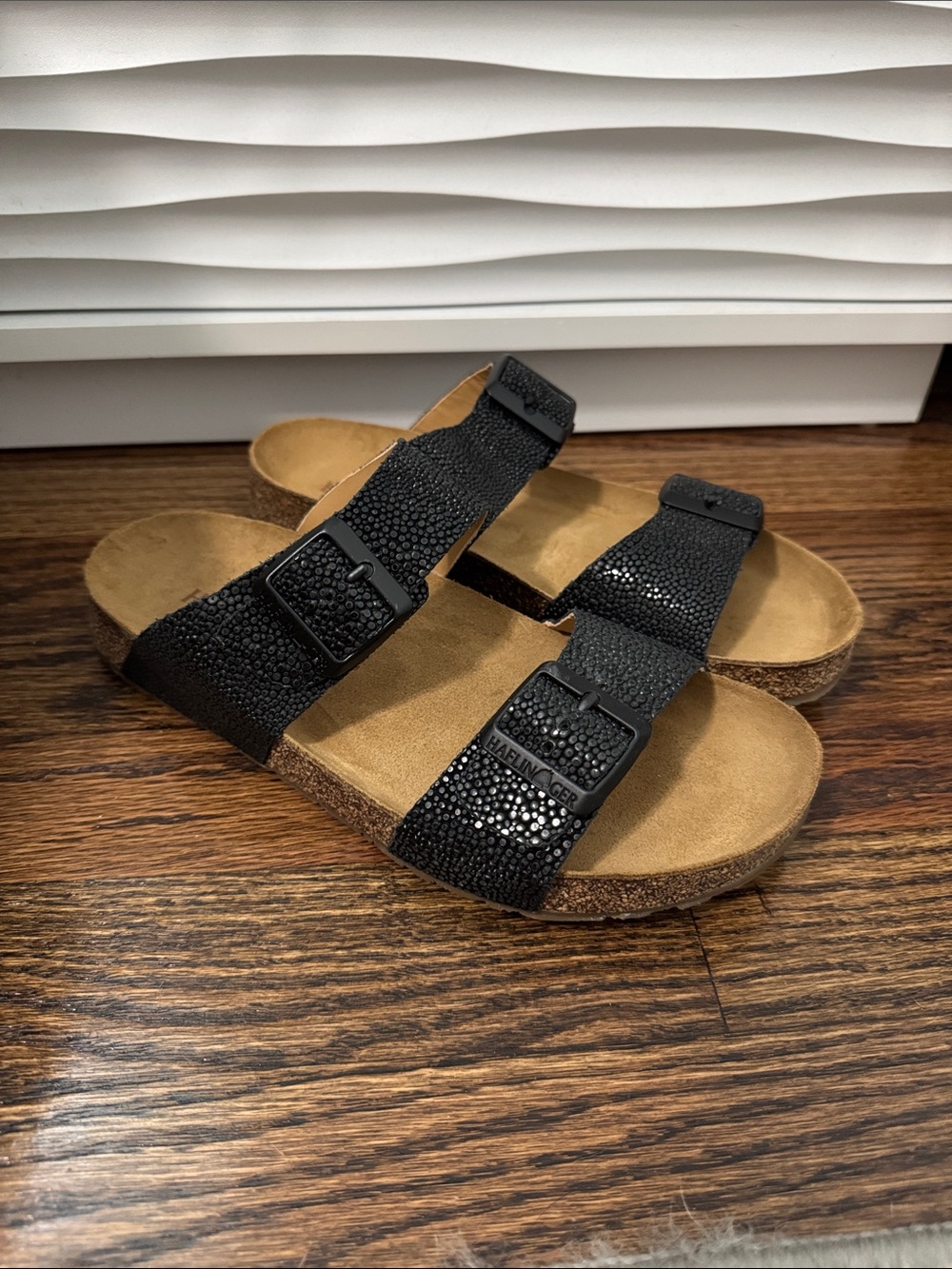 HAFLINGER Leather Sandals Andrea Buckle Slide Cork Sandals